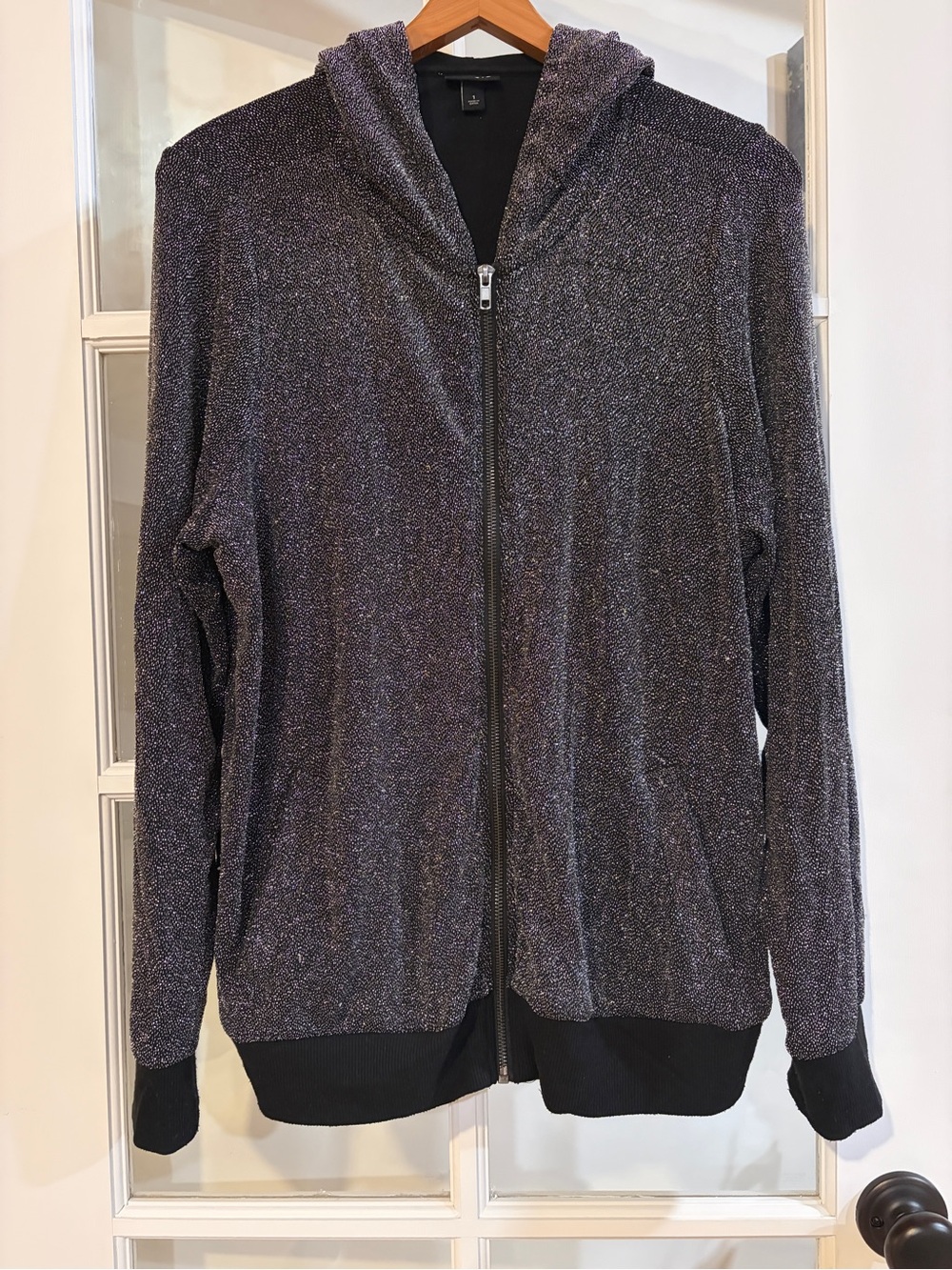 Torrid Metallic Knit Zip Up Hoodie Black Gray Marled Sparkle Cozy 1X